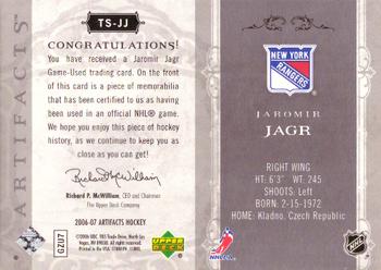 2006-07 Upper Deck Artifacts - Treasured Patches Blue #TS-JJ Jaromir Jagr Back