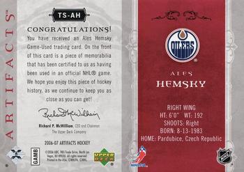 2006-07 Upper Deck Artifacts - Treasured Patches Red #TS-AH Ales Hemsky Back