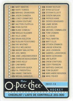 2012-13 O-Pee-Chee #498 Checklist: 201-300 Front
