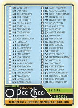 2012-13 O-Pee-Chee #551 Checklist: 501-600 Front