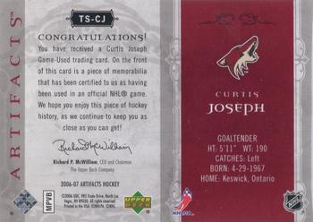 2006-07 Upper Deck Artifacts - Treasured Swatches Red #TS-CJ Curtis Joseph Back