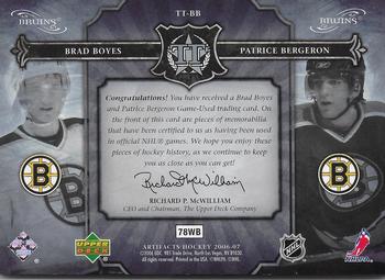2006-07 Upper Deck Artifacts - Tundra Tandems Dual Patches Red #TT-BB Brad Boyes / Patrice Bergeron Back