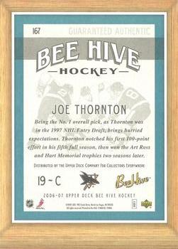 2006-07 Upper Deck Beehive - 5x7 Photo Cards #167 Joe Thornton Back
