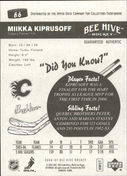 2006-07 Upper Deck Beehive - Matte #86 Miikka Kiprusoff Back