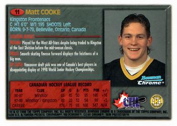 1998 Bowman Chrome CHL #11 Matt Cooke Back