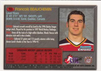 1998 Bowman Chrome CHL #153 Francois Beauchemin Back