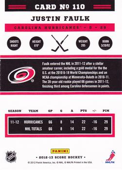 2012-13 Score #110 Justin Faulk Back