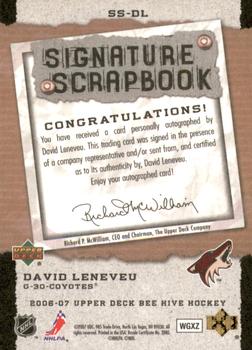 2006-07 Upper Deck Beehive - Signature Scrapbook #SS-DL David Leneveu Back