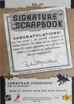 2006-07 Upper Deck Beehive - Signature Scrapbook #SS-JC Jonathan Cheechoo Back