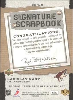 2006-07 Upper Deck Beehive - Signature Scrapbook #SS-LN Ladislav Nagy Back