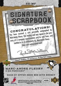 2006-07 Upper Deck Beehive - Signature Scrapbook #SS-MF Marc-Andre Fleury Back