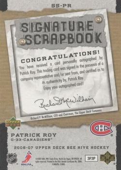 2006-07 Upper Deck Beehive - Signature Scrapbook #SS-PR Patrick Roy Back