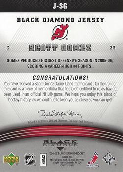 2006-07 Upper Deck Black Diamond - Jerseys #J-SG Scott Gomez Back