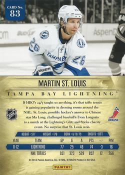 2011-12 Panini Prime #83 Martin St. Louis Back