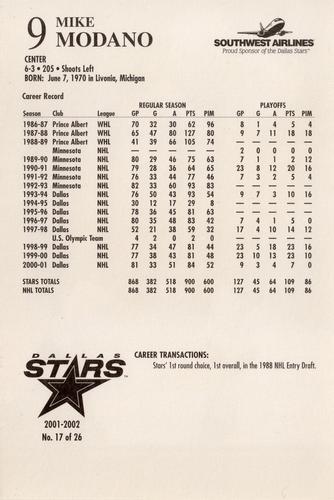 2001-02 Dallas Stars #17 Mike Modano Back