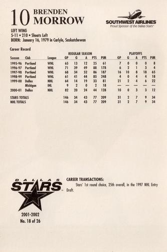 2001-02 Dallas Stars #18 Brenden Morrow Back