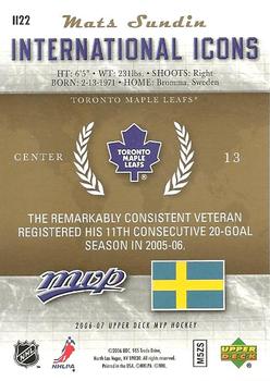 2006-07 Upper Deck MVP - International Icons #II22 Mats Sundin Back