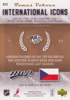 2006-07 Upper Deck MVP - International Icons #II13 Tomas Vokoun Back