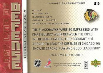 2006-07 Upper Deck MVP - The Last Line of Defense #LL10 Nikolai Khabibulin Back