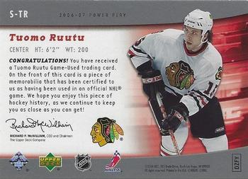 2006-07 Upper Deck Power Play - The Specialists #S-TR Tuomo Ruutu Back