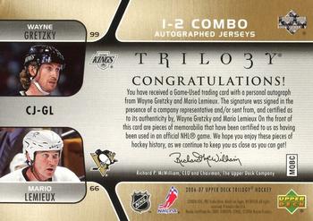 2006-07 Upper Deck Trilogy - 1-2 Combo Autographed Jerseys #CJ-GL Mario Lemieux / Wayne Gretzky Back