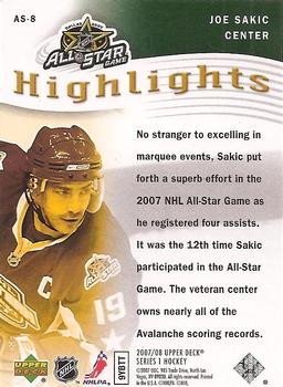 2007-08 Upper Deck - All-Star Highlights #AS-8 Joe Sakic Back