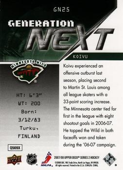 2007-08 Upper Deck - Generation Next #GN25 Mikko Koivu Back