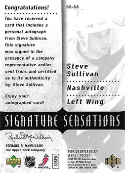 2007-08 Upper Deck - Signature Sensations #SS-SS Steve Sullivan Back
