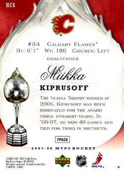 2007-08 Upper Deck MVP - Hart Candidates #HC6 Miikka Kiprusoff Back