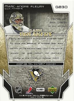 2007-08 Upper Deck Victory - Game Breakers #GB30 Marc-Andre Fleury Back