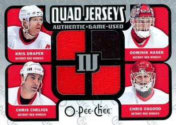 2007-08 O-Pee-Chee - Quad Jerseys (Quad Materials) #QM-CHOD Chris Chelios / Dominik Hasek / Chris Osgood / Kris Draper Front