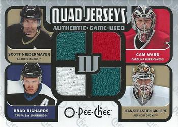 2007-08 O-Pee-Chee - Quad Jerseys (Quad Materials) #QM-RNGW Brad Richards / Scott Niedermayer / Jean-Sebastien Giguere / Cam Ward Front