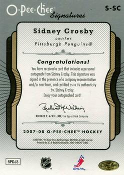 2007-08 O-Pee-Chee - Signatures #S-SC Sidney Crosby Back