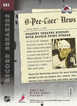2007-08 O-Pee-Chee - Record Breakers #RB3 Paul Stastny Back