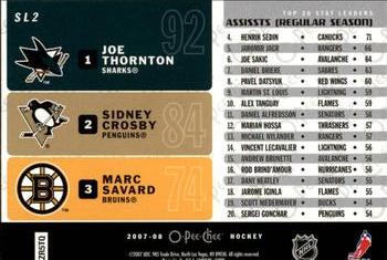 2007-08 O-Pee-Chee - Stat Leaders #SL2 Joe Thornton / Marc Savard / Sidney Crosby Back
