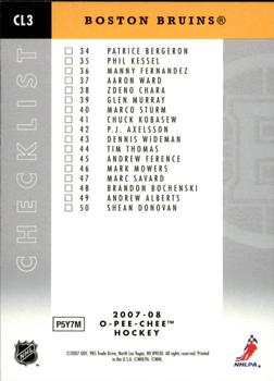 2007-08 O-Pee-Chee - Team Checklists #CL3 Boston Bruins Back