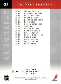 2007-08 O-Pee-Chee - Team Checklists #CL5 Calgary Flames Back