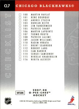 2007-08 O-Pee-Chee - Team Checklists #CL7 Chicago Blackhawks Back