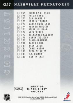 2007-08 O-Pee-Chee - Team Checklists #CL17 Nashville Predators Back