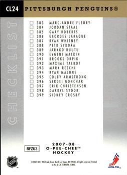 2007-08 O-Pee-Chee - Team Checklists #CL24 Pittsburgh Penguins Back