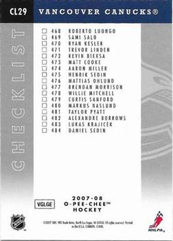 2007-08 O-Pee-Chee - Team Checklists #CL29 Vancouver Canucks Back