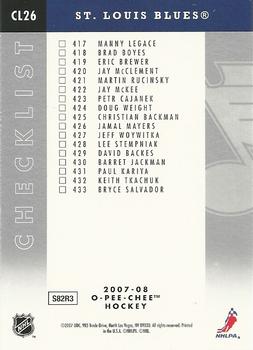 2007-08 O-Pee-Chee - Team Checklists #CL26 St. Louis Blues Back