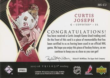 2007-08 Upper Deck Trilogy - Honorary Swatches #HS-CJ Curtis Joseph Back