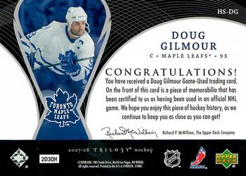 2007-08 Upper Deck Trilogy - Honorary Swatches #HS-DG Doug Gilmour Back