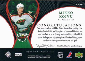 2007-08 Upper Deck Trilogy - Honorary Swatches #HS-KO Mikko Koivu Back