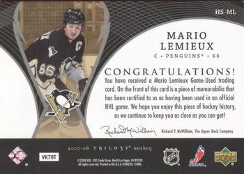 2007-08 Upper Deck Trilogy - Honorary Swatches #HS-ML Mario Lemieux Back