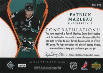 2007-08 Upper Deck Trilogy - Honorary Swatches #HS-PM Patrick Marleau Back