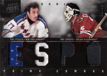 2011-12 Panini Prime - Prime Combos Dual Jerseys Prime #17 Phil Esposito / Tony Esposito Front