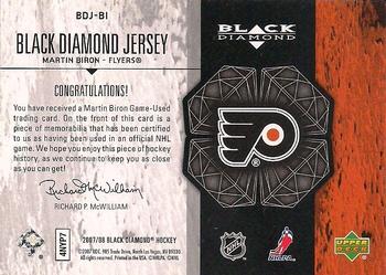 2007-08 Upper Deck Black Diamond - Jerseys #BDJ-BI Martin Biron Back