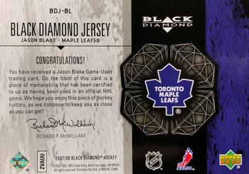 2007-08 Upper Deck Black Diamond - Jerseys #BDJ-BL Jason Blake Back